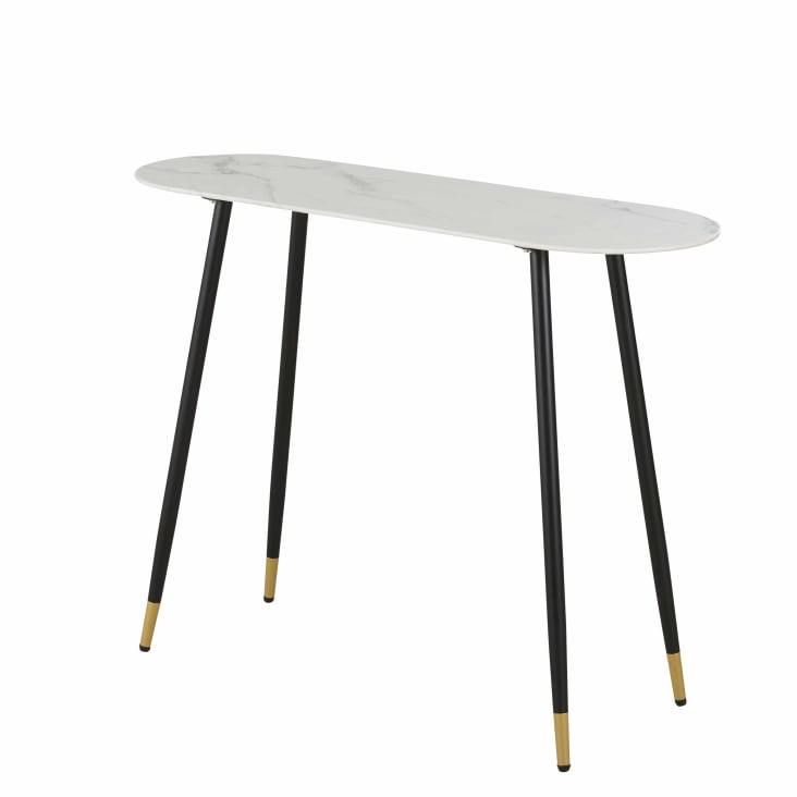 Maisons du Monde Phea - Consola de cristal templado efecto mármol blanco y metal negro Grandes ahorros
