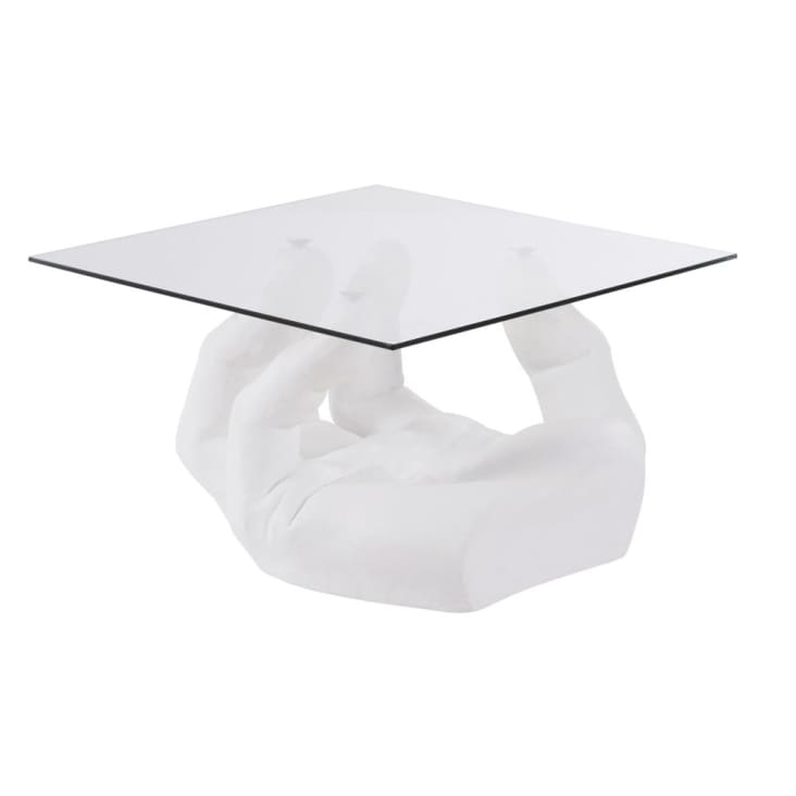 Maisons du Monde ALESSA - Mesa auxiliar de cristal y mano en magnesita blanca Tienda
