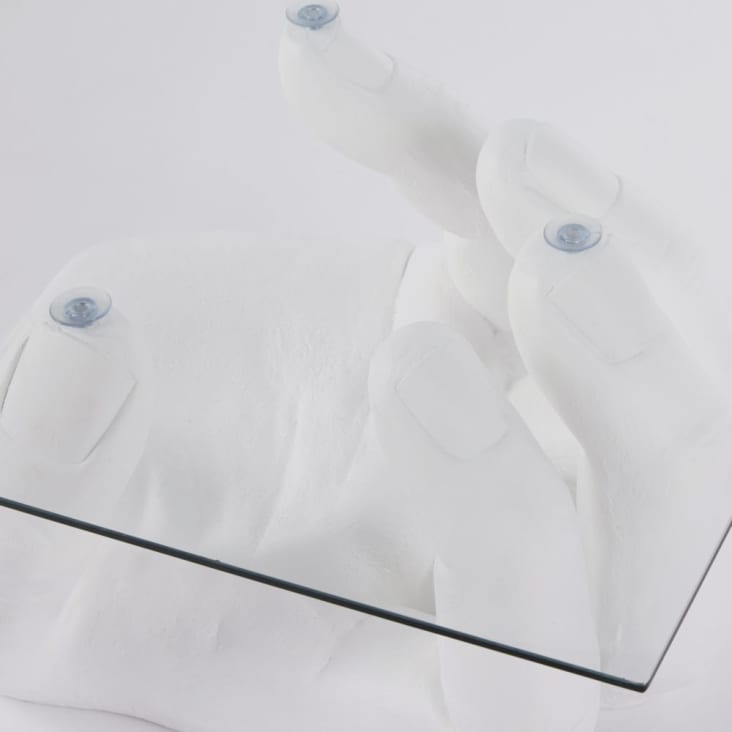 Maisons du Monde ALESSA - Mesa auxiliar de cristal y mano en magnesita blanca Tienda