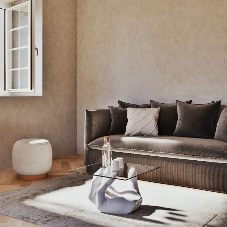 Maisons du Monde ALESSA - Mesa auxiliar de cristal y mano en magnesita blanca Tienda