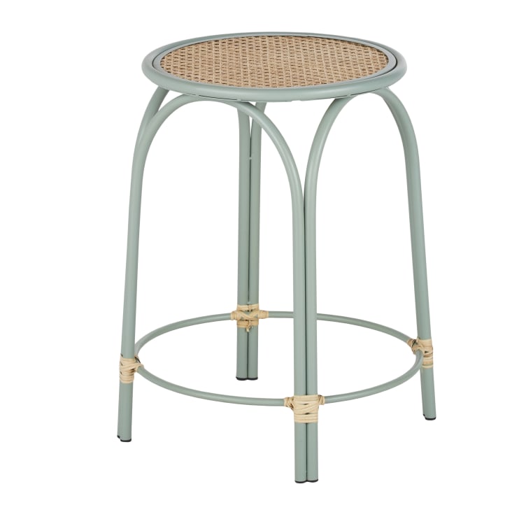 Maisons du Monde VOLODIA - Mesa auxiliar vintage de ratán trenzado y hierro azul Liquidación