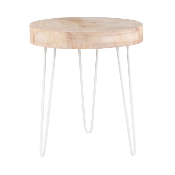 Maisons du Monde NADOR - Mesa auxiliar de metal blanco y paulonia Rebajas top