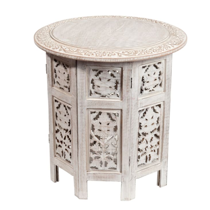 Maisons du Monde Saranya - Mesa auxiliar de madera de mango incisa blanca Promoción por tiempo limitado