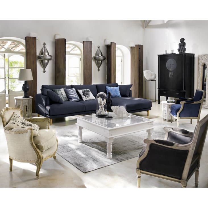 Maisons du Monde Saranya - Mesa auxiliar de madera de mango incisa blanca Promoción por tiempo limitado
