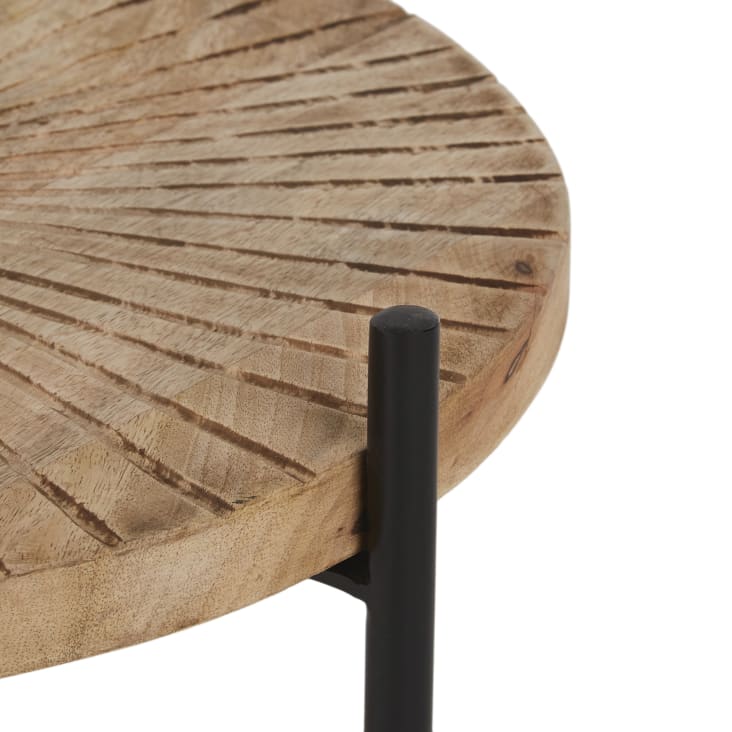 Maisons du Monde HENRY - Mesa auxiliar de madera de mango tallada y hierro negro Promoción trimestral