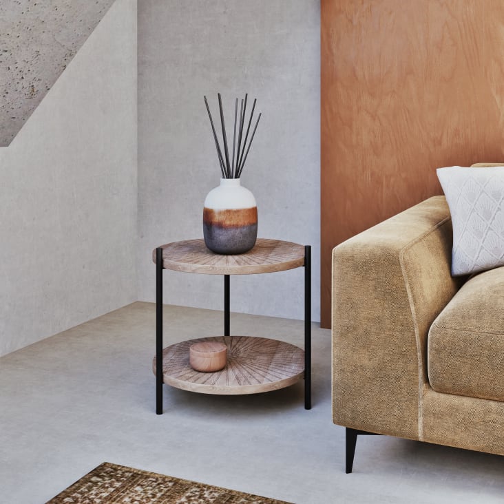 Maisons du Monde HENRY - Mesa auxiliar de madera de mango tallada y hierro negro Promoción trimestral