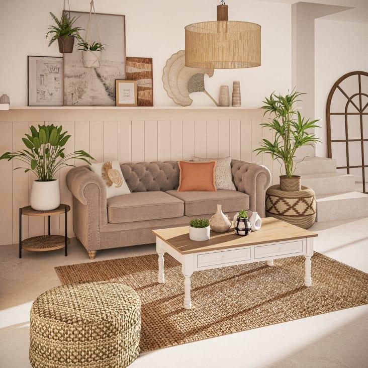 Maisons du Monde HENRY - Mesa auxiliar de madera de mango tallada y hierro negro Promoción trimestral