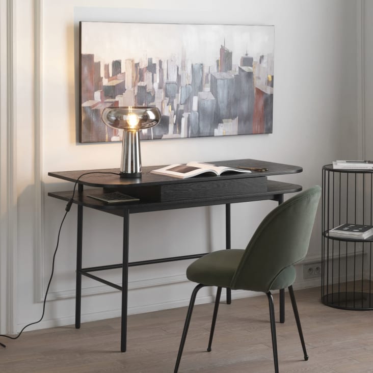 Maisons du Monde SHELLY - Mesa auxiliar de metal negro mate y cristal Liquidación