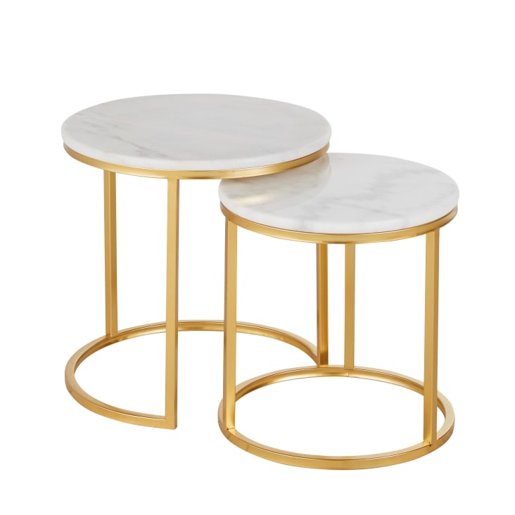 Maisons du Monde Astrid - Set de 2 mesas auxiliares de mármol blanco y dorado