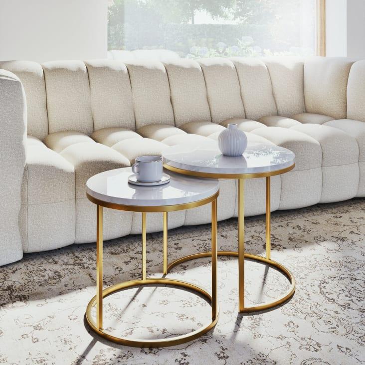 Maisons du Monde Astrid - Set de 2 mesas auxiliares de mármol blanco y dorado Ahorra y exporta