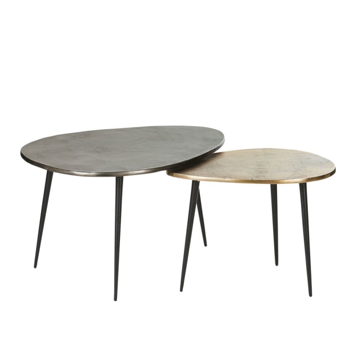 Maisons du Monde HENRIK - Mesas auxiliares de metal negro y dorado envejecido (x2)
