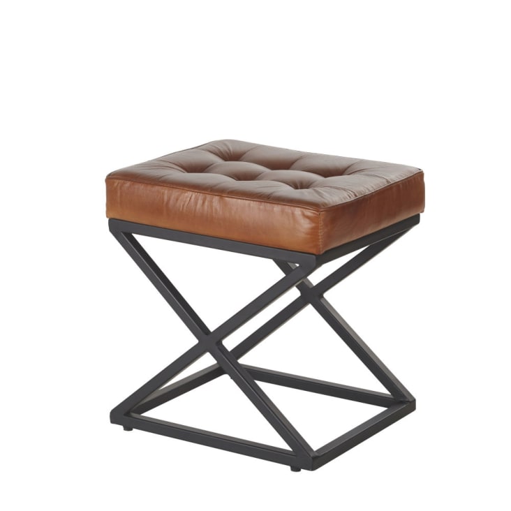 Maisons du Monde HENOR - Taburete de piel marrón y metal negro Grandes ahorros