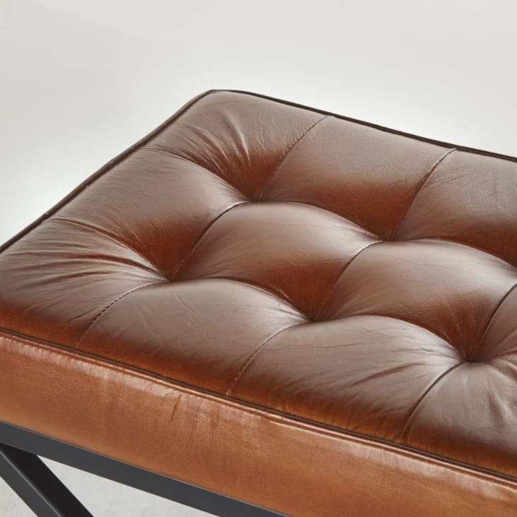 Maisons du Monde HENOR - Taburete de piel marrón y metal negro Grandes ahorros