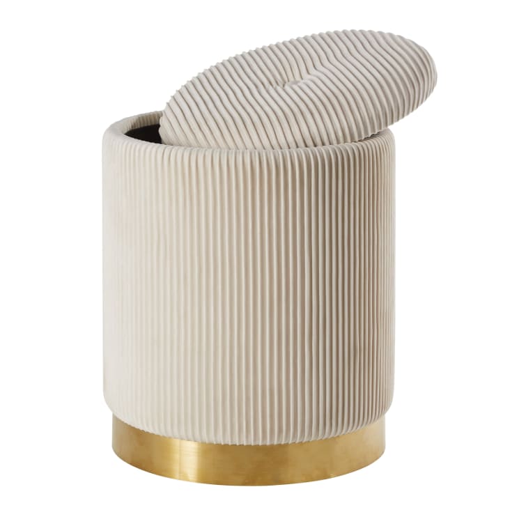 Maisons du Monde Adrianna - Taburete baúl de terciopelo plisado blanco y dorado Rebajas de fin de temporada