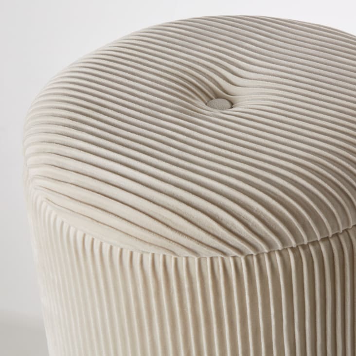 Maisons du Monde Adrianna - Taburete baúl de terciopelo plisado blanco y dorado Rebajas de fin de temporada