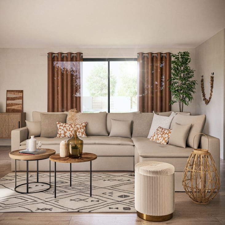 Maisons du Monde Adrianna - Taburete baúl de terciopelo plisado blanco y dorado Rebajas de fin de temporada