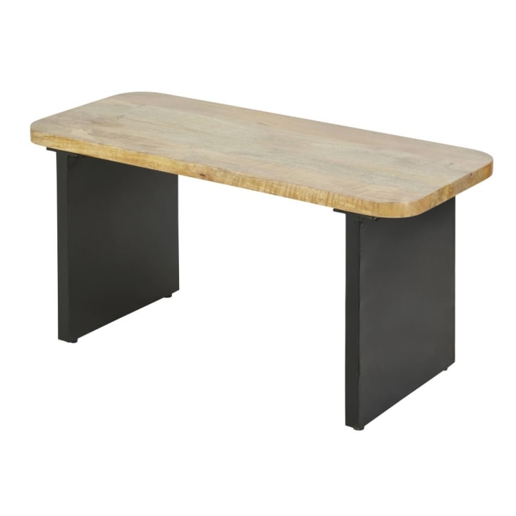 Maisons du Monde Pequeño banco de madera de mango y metal negro Precio ultrabajo
