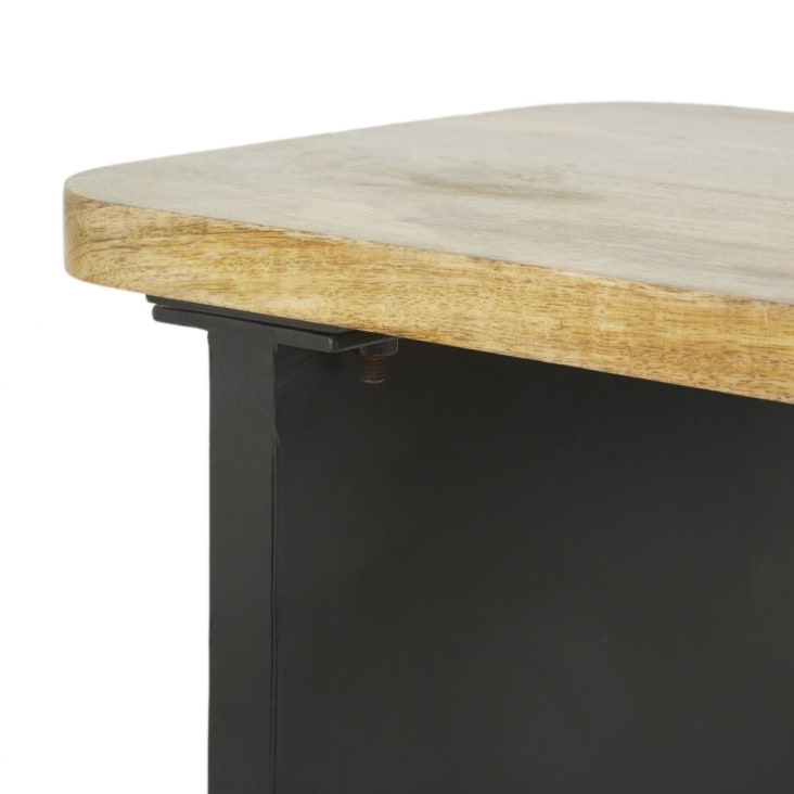 Maisons du Monde Pequeño banco de madera de mango y metal negro Precio ultrabajo