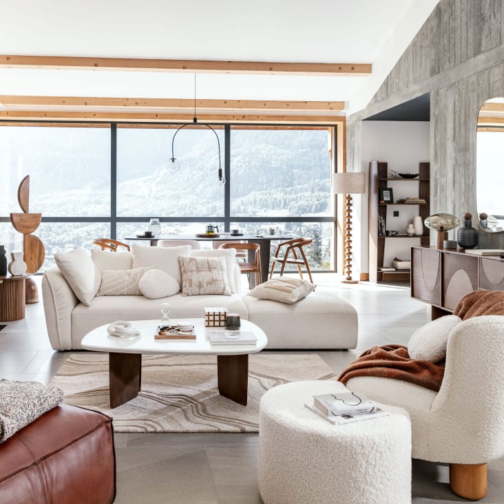 Maisons du Monde Puf de tela color crudo efecto lana rizada 2025