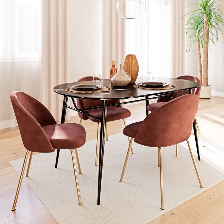 Maisons du Monde Rhea - Mesa de comedor de cristal con estampado efecto mármol para 4personas L.140 Rebajas online