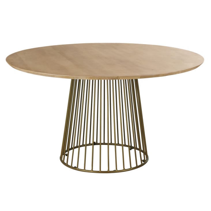 Maisons du Monde Dolores - Mesa de comedor redonda de madera de mango y metal color latón para 4/6personas L.140