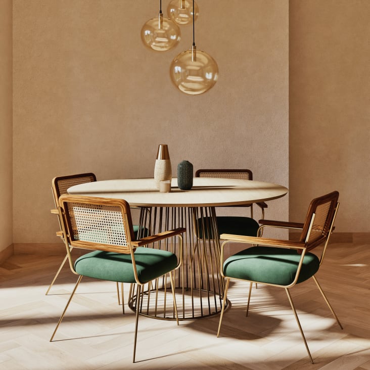 Maisons du Monde Dolores - Mesa de comedor redonda de madera de mango y metal color latón para 4/6personas L.140 Rebajas top