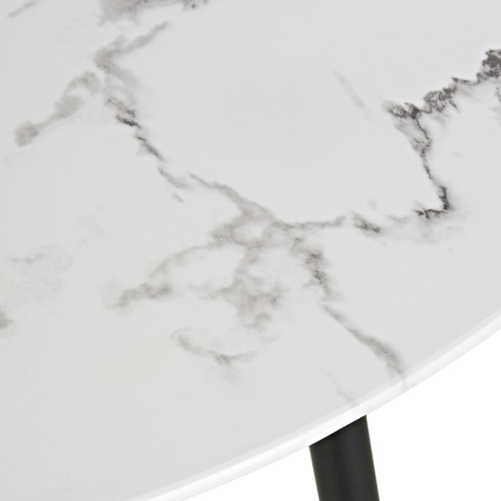 Maisons du Monde Phea - Mesa de comedor de cristal con efecto mármol blanco y metal color latón y negro para 5/6 personas 120 cm de diámetro Precio de fábrica