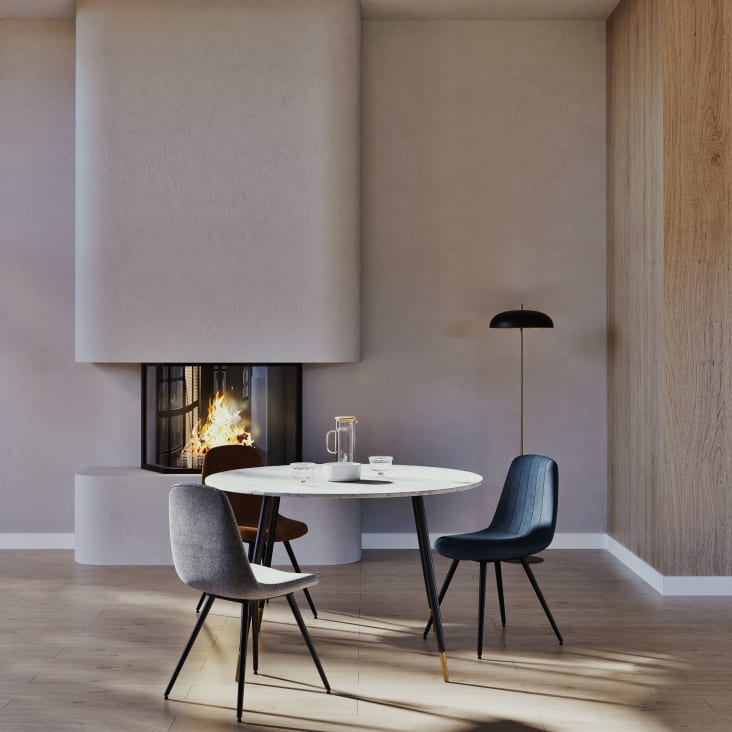 Maisons du Monde Phea - Mesa de comedor de cristal con efecto mármol blanco y metal color latón y negro para 5/6 personas 120 cm de diámetro Precio de fábrica