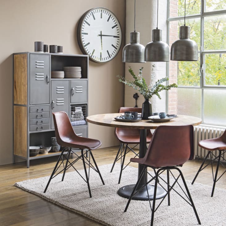 Maisons du Monde Factory - Mesa de comedor de mango macizo y metal negro D.115 Liquidación