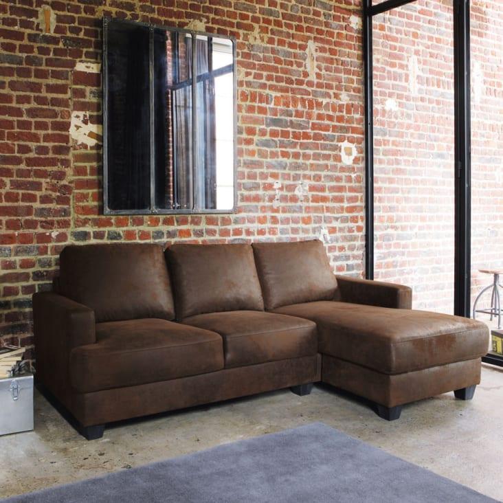 Maisons du Monde Philadelphie - Sofá esquinero derecho de 3-4 plazas de antelina marrón Grandes ahorros