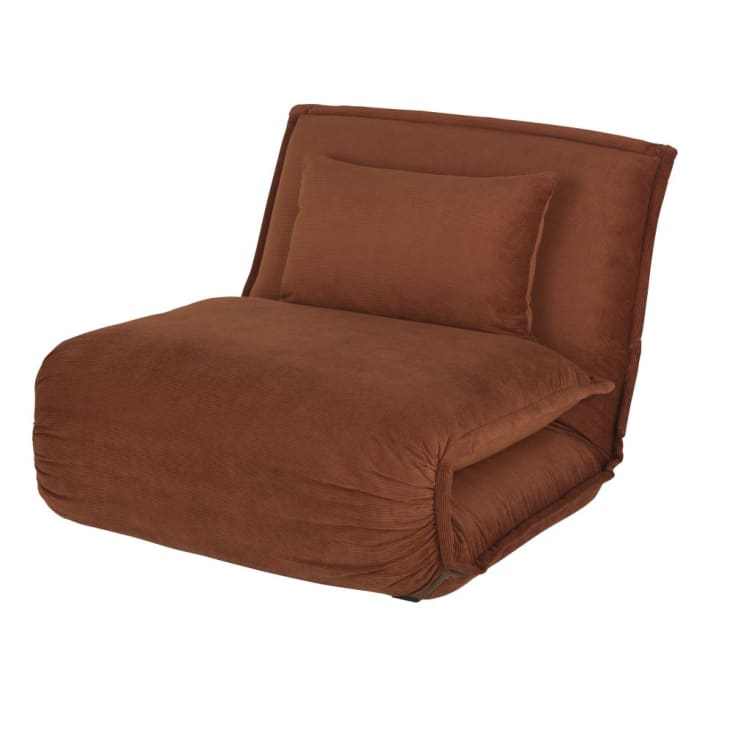 Maisons du Monde Hallen - Sofá clic-clac de 1 plaza de terciopelo acanalado naranja Rebajas de fin de temporada