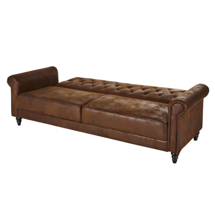 Maisons du Monde Lise - Sofá cama de 3/4 plazas de antelina marrón Precio ultrabajo