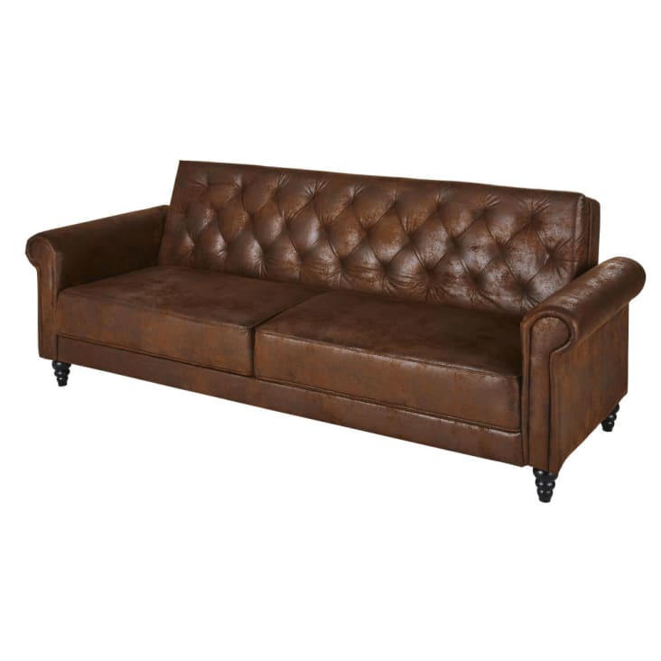 Maisons du Monde Lise - Sofá cama de 3/4 plazas de antelina marrón Precio ultrabajo