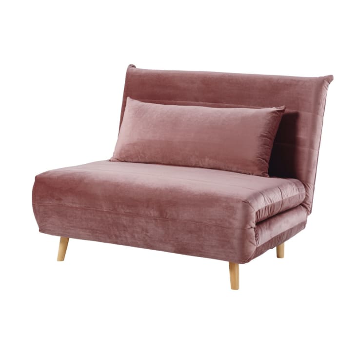 Maisons du Monde Nio - Sofá cama de 1 plaza de terciopelo rosa envejecido