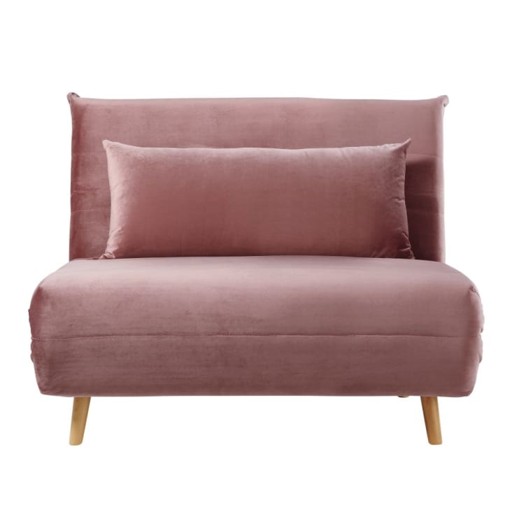 Maisons du Monde Nio - Sofá cama de 1 plaza de terciopelo rosa envejecido Outlet