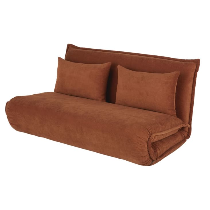 Maisons du Monde Hallen - Sofá clic-clac de 2 plazas de terciopelo acanalado naranja Outlet online