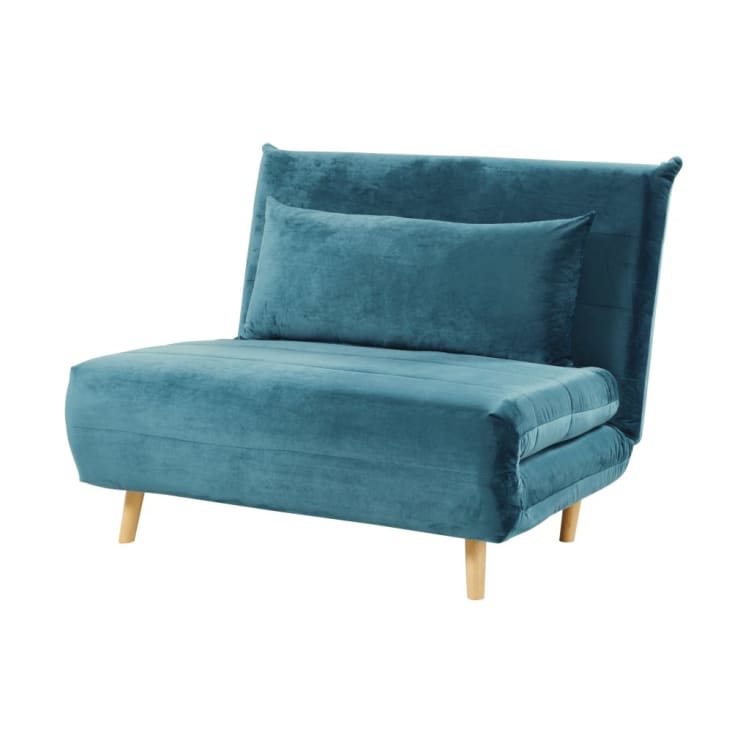 Maisons du Monde Nio - Sofá cama de 1 plaza de terciopelo azul petróleo
