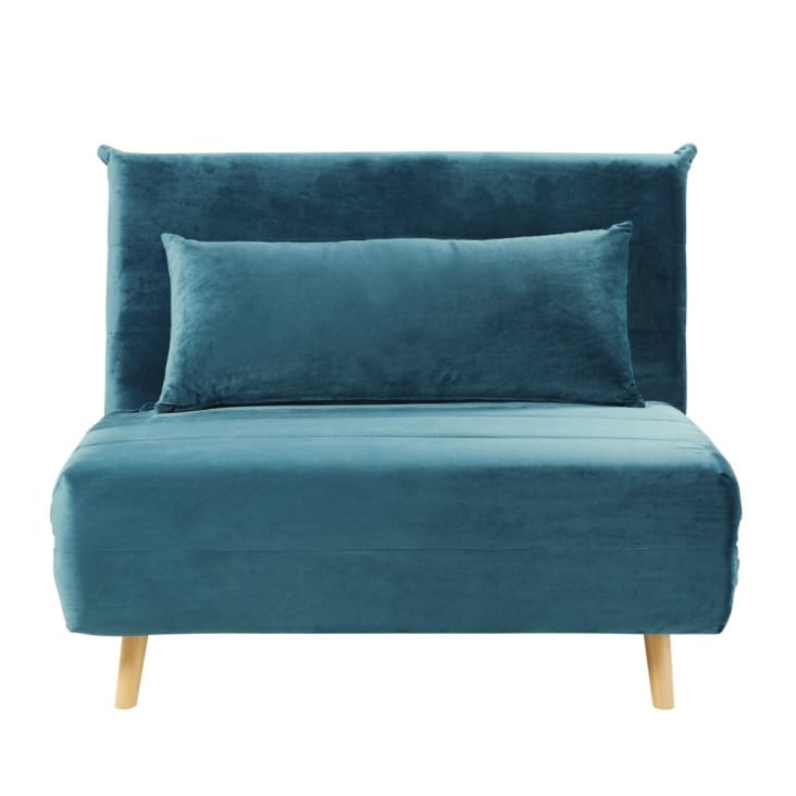 Maisons du Monde Nio - Sofá cama de 1 plaza de terciopelo azul petróleo Ofertas