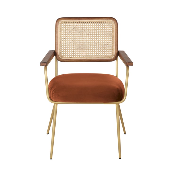 Maisons du Monde Rosalie - Sillón de comedor de rejilla de ratán y terciopelo en naranja ardilla Últimos 3 días
