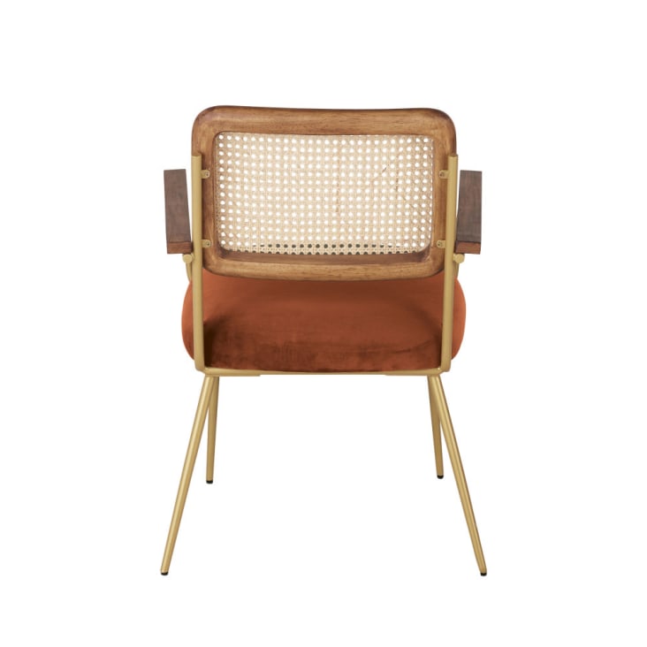Maisons du Monde Rosalie - Sillón de comedor de rejilla de ratán y terciopelo en naranja ardilla Últimos 3 días