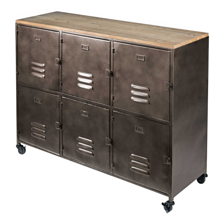 Maisons du Monde Wayne - Aparador negro de ruedas con 6 puertas de metal y abeto Grandes ahorros