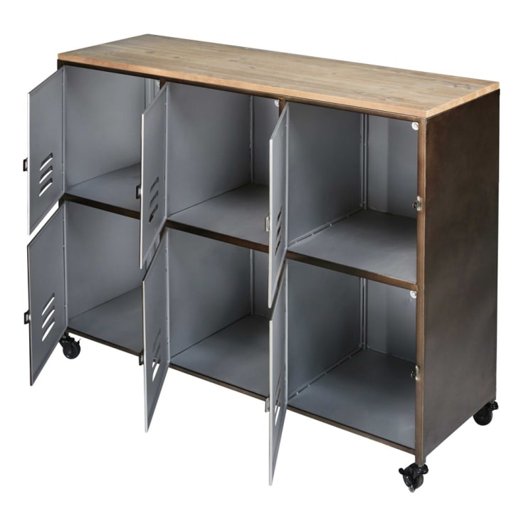 Maisons du Monde Wayne - Aparador negro de ruedas con 6 puertas de metal y abeto Grandes ahorros