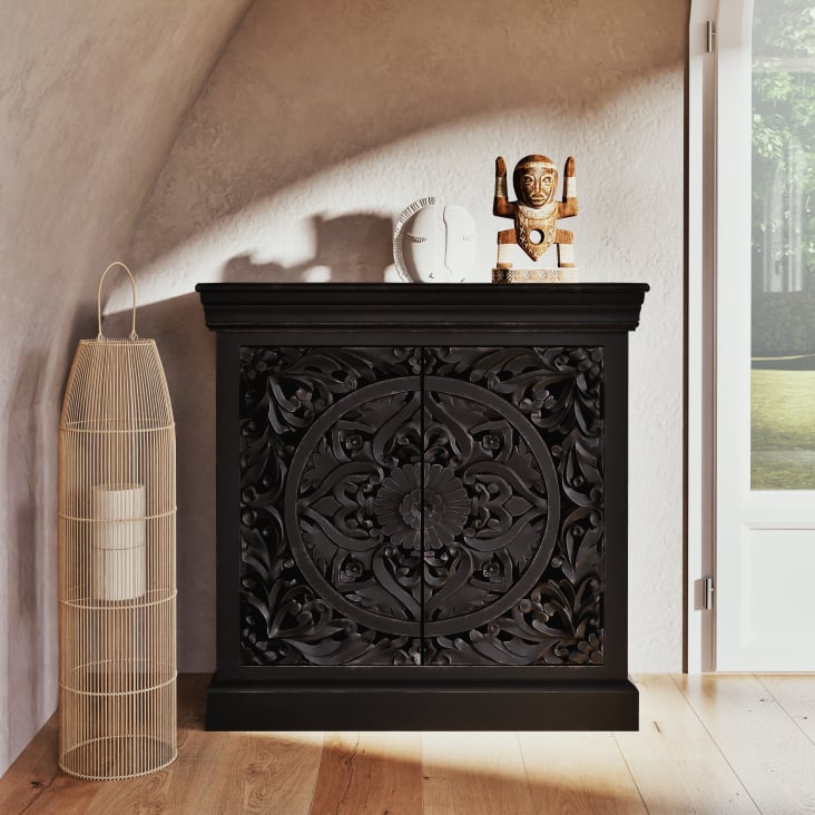 Maisons du Monde Himalaya - Aparador con 2 puertas negro carbón grabado Tienda