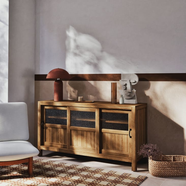 Maisons du Monde Baryton - Aparador con 3 puertas correderas de vidrio armado Mejor oferta