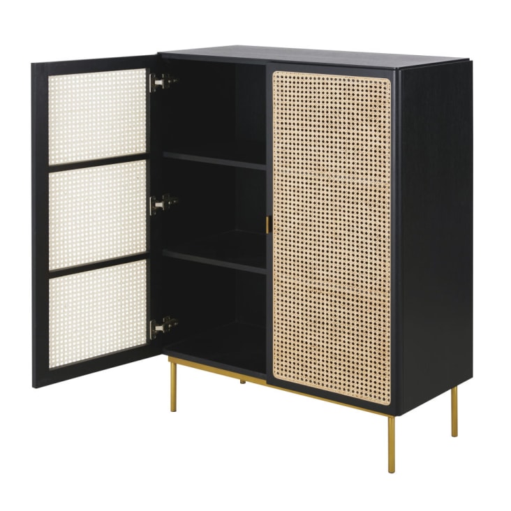Maisons du Monde Loreto - Cajonera con 2 puertas de rejilla de ratán color negro Rebajas online