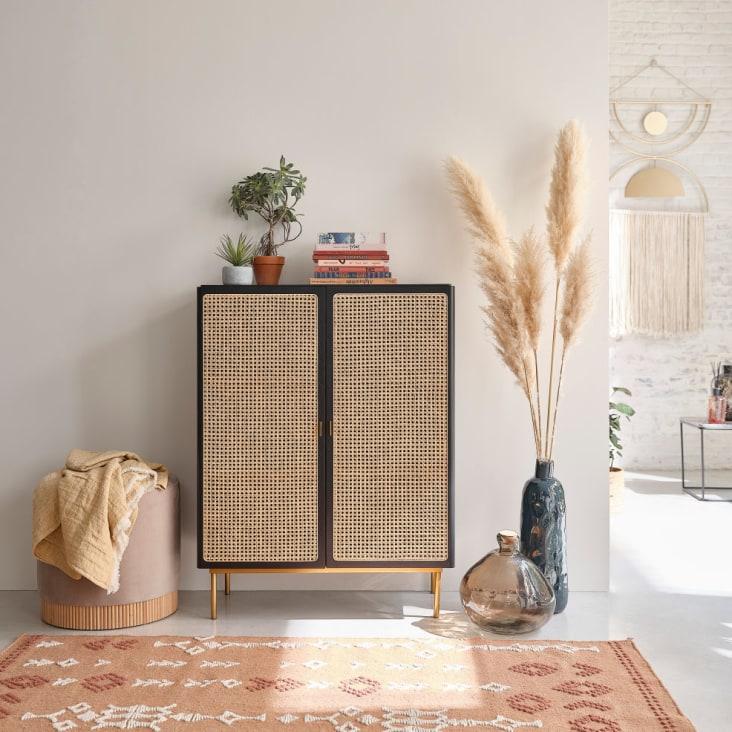Maisons du Monde Loreto - Cajonera con 2 puertas de rejilla de ratán color negro Rebajas online