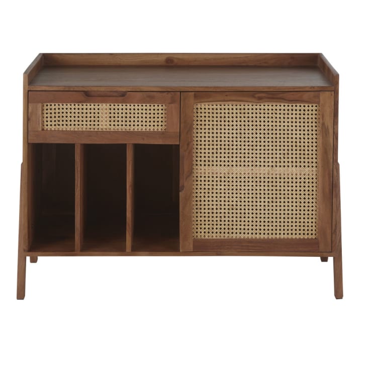 Maisons du Monde Santa Fe - Aparador para vinilos con 1 puerta y 1 cajón de rejilla de mimbre Envío gratis