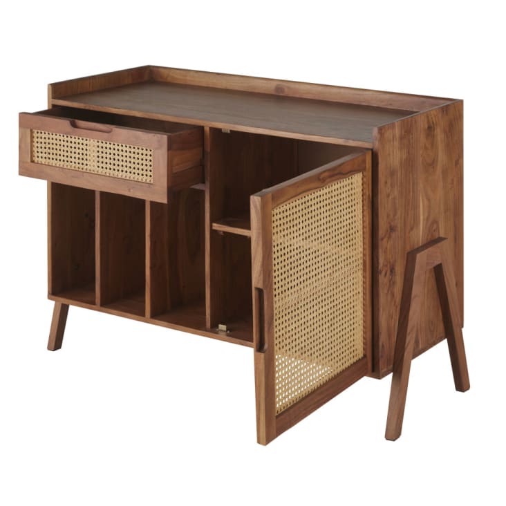 Maisons du Monde Santa Fe - Aparador para vinilos con 1 puerta y 1 cajón de rejilla de mimbre Envío gratis