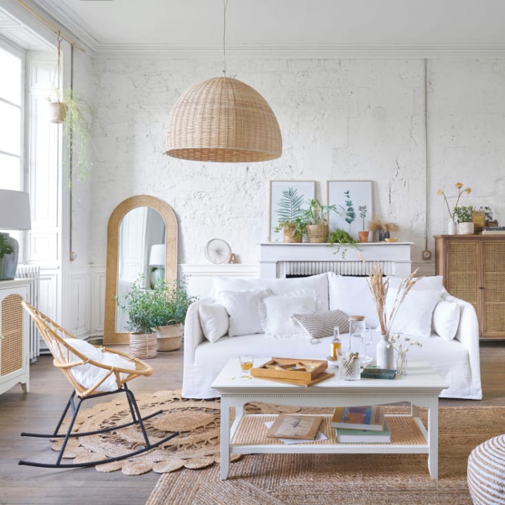Maisons du Monde Debbie - Aparador bajo de 2 puertas en caña de color blanco roto Últimos 3 días