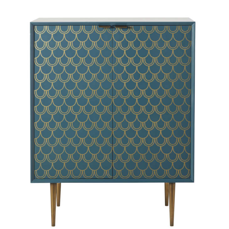 Maisons du Monde Barracuda - Aparador con 2 puertas azul turquesa con motivos gráficos dorados